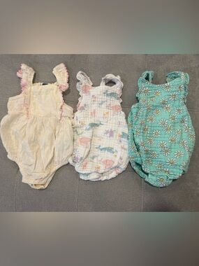 Angel Dear White Muslin Baby Romper with Pastel Accents